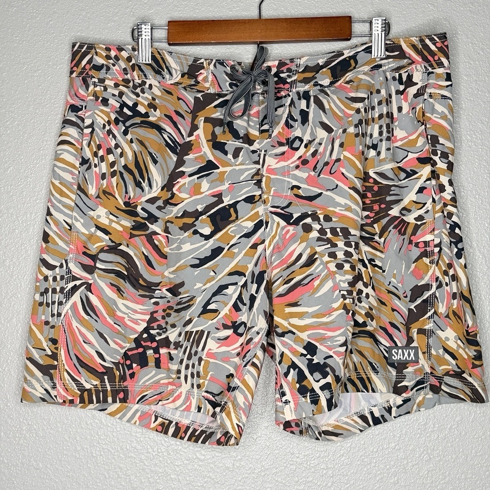 SAXX Oh Buoy 2N1 Volley 7" Swim Trunks Mens XL Tropical‎ Lined Beach Surf